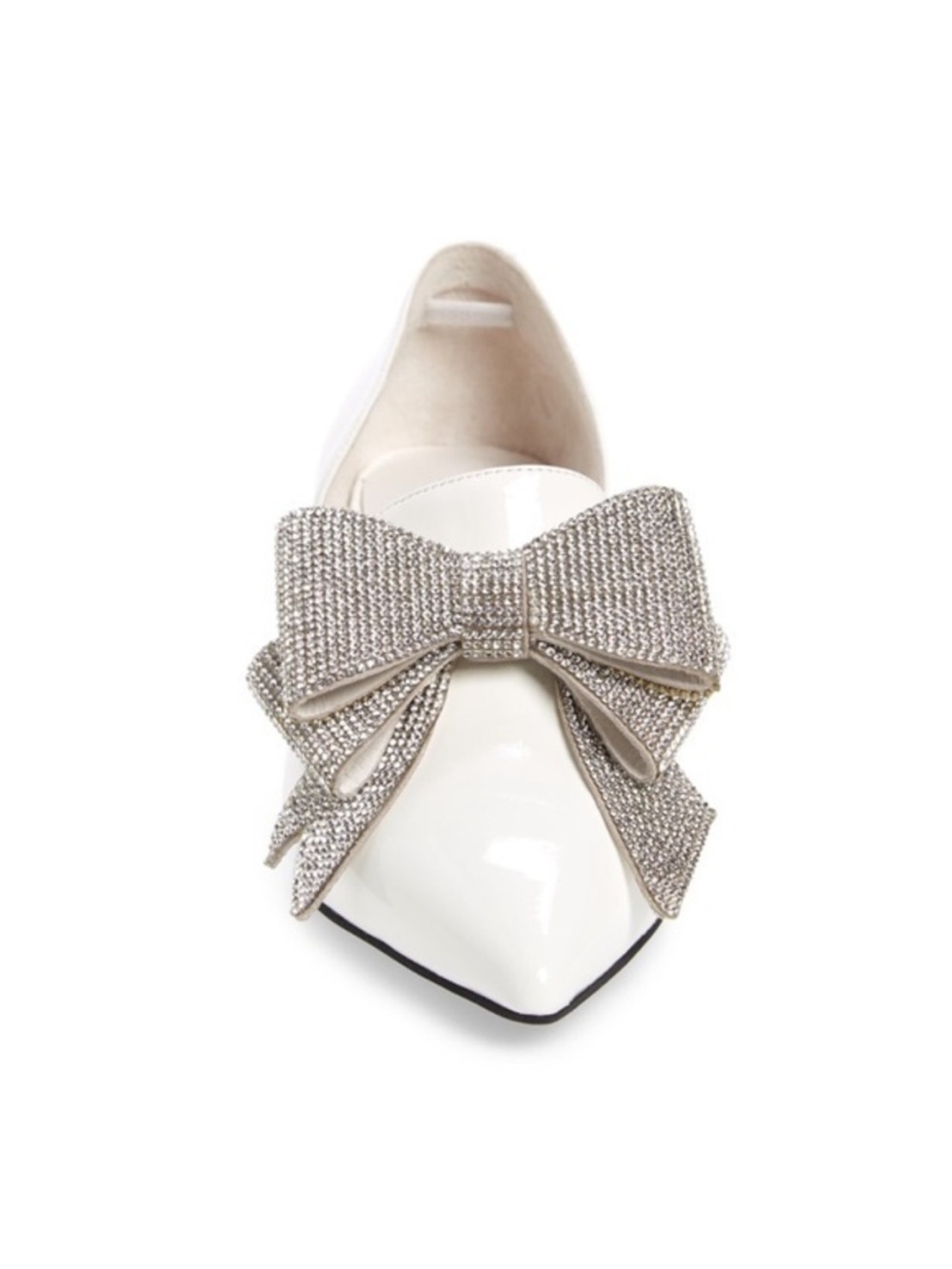 Jeffrey Campbell White Patent Pointed Flat with Crystal Bow Accent